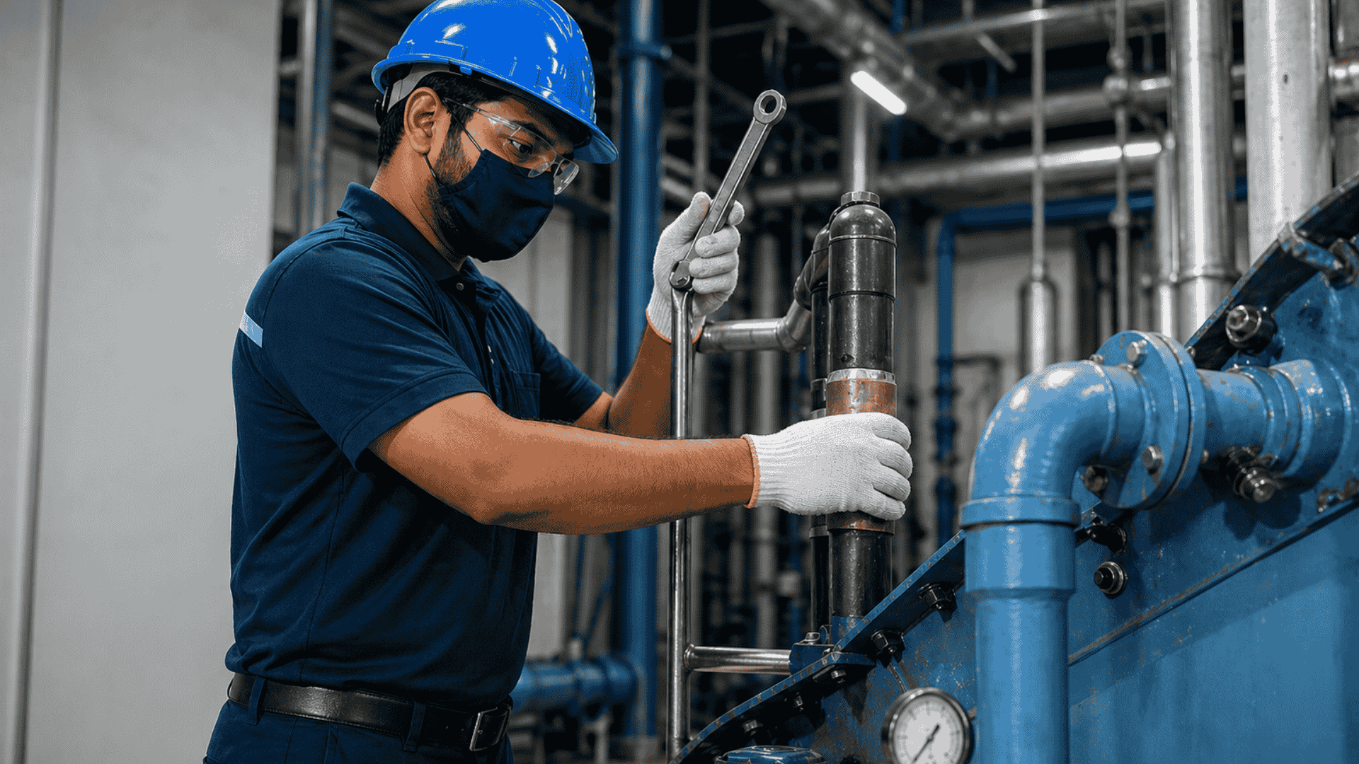 Industrial worker maintaining technical system