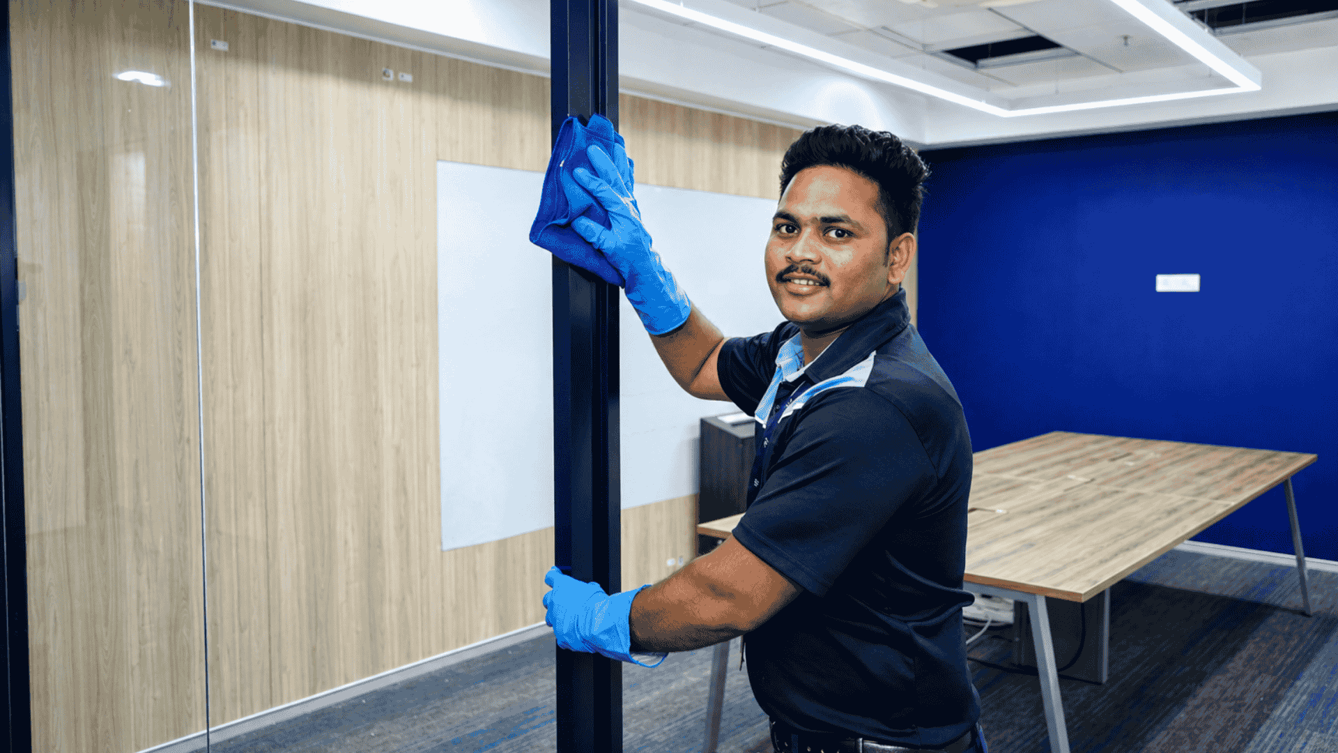 Office cleaning in a modern workspace